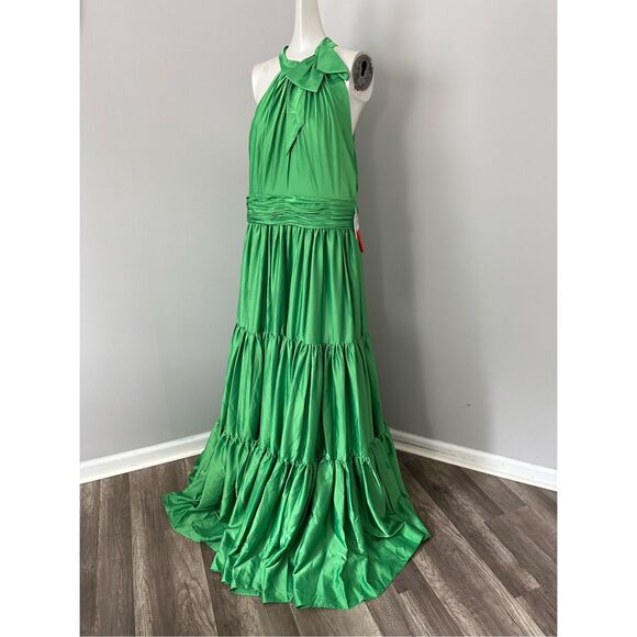 MAC DUGGAL RUFFLE TIERED SOFT TIE HALTER NECK GOWN - Picture 11 of 12
